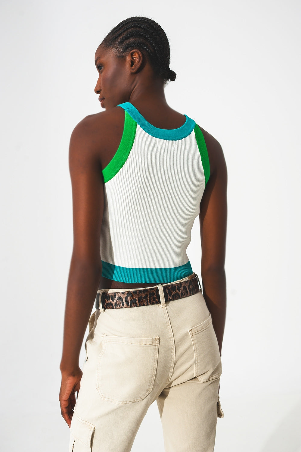 Ribbed cropped vest top in blue Q2store