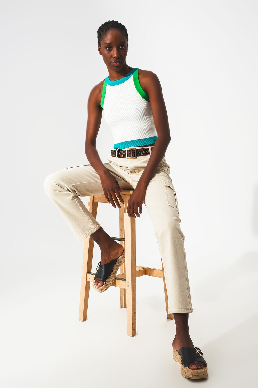 Ribbed cropped vest top in blue Q2store