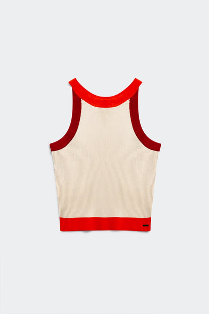 Ribbed cropped vest top in red Q2store