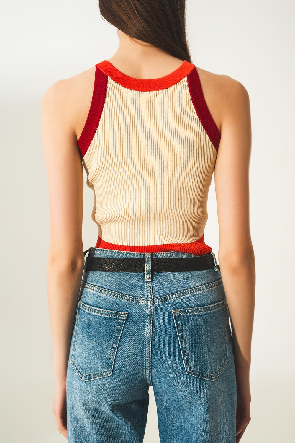 Ribbed cropped vest top in red Q2store