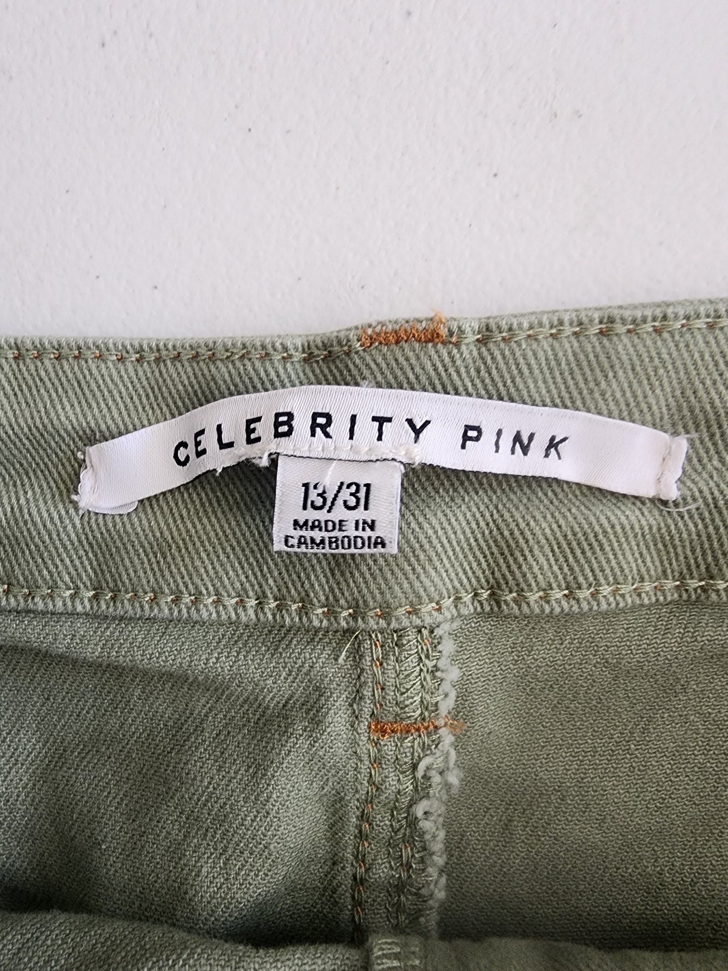 Women's New Green Denim Skirt 13/31 by Celebrity Pink 14.75" long waist 31" Tennessee Junk Trunk