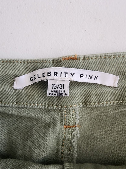 Women's New Green Denim Skirt 13/31 by Celebrity Pink 14.75" long waist 31" Tennessee Junk Trunk