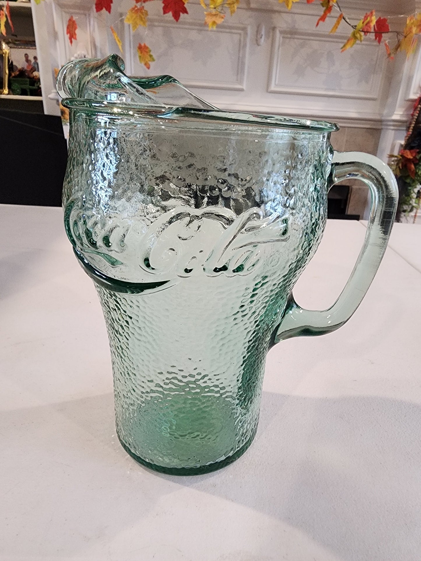 Vintage Heavy Green Pebbled Glass Coca-Cola / Coke Pitcher 64 Oz w/ Ice Lip Tennessee Junk Trunk