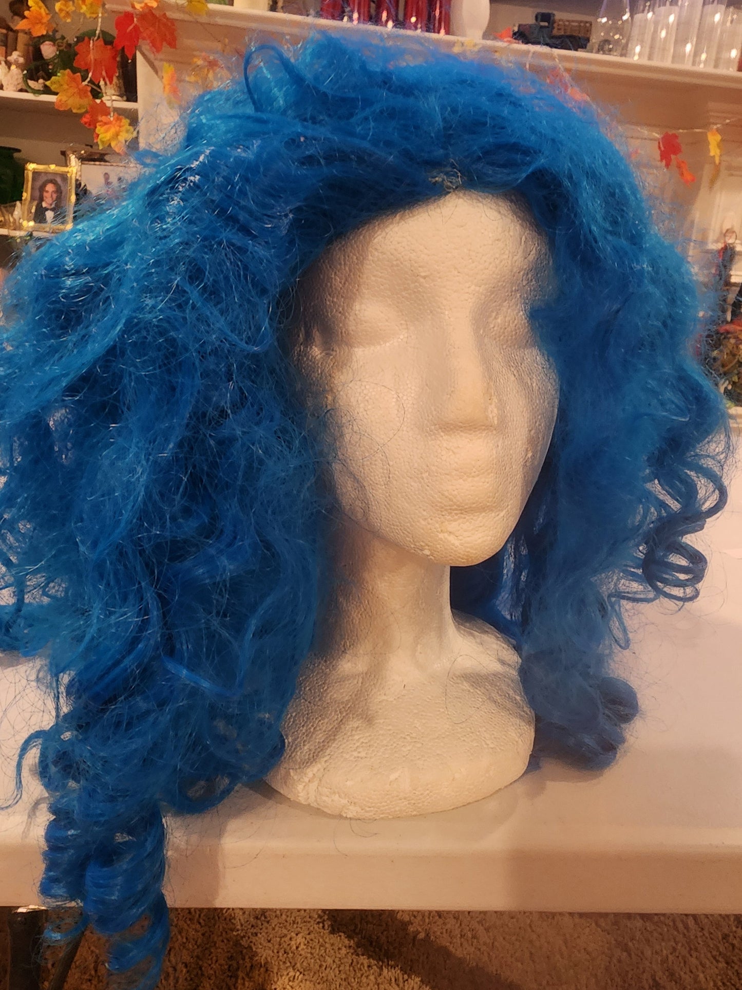 Long, Curly Bright Blue Costume Wig - Cosplay, Halloween, Dress Up Tennessee Junk Trunk