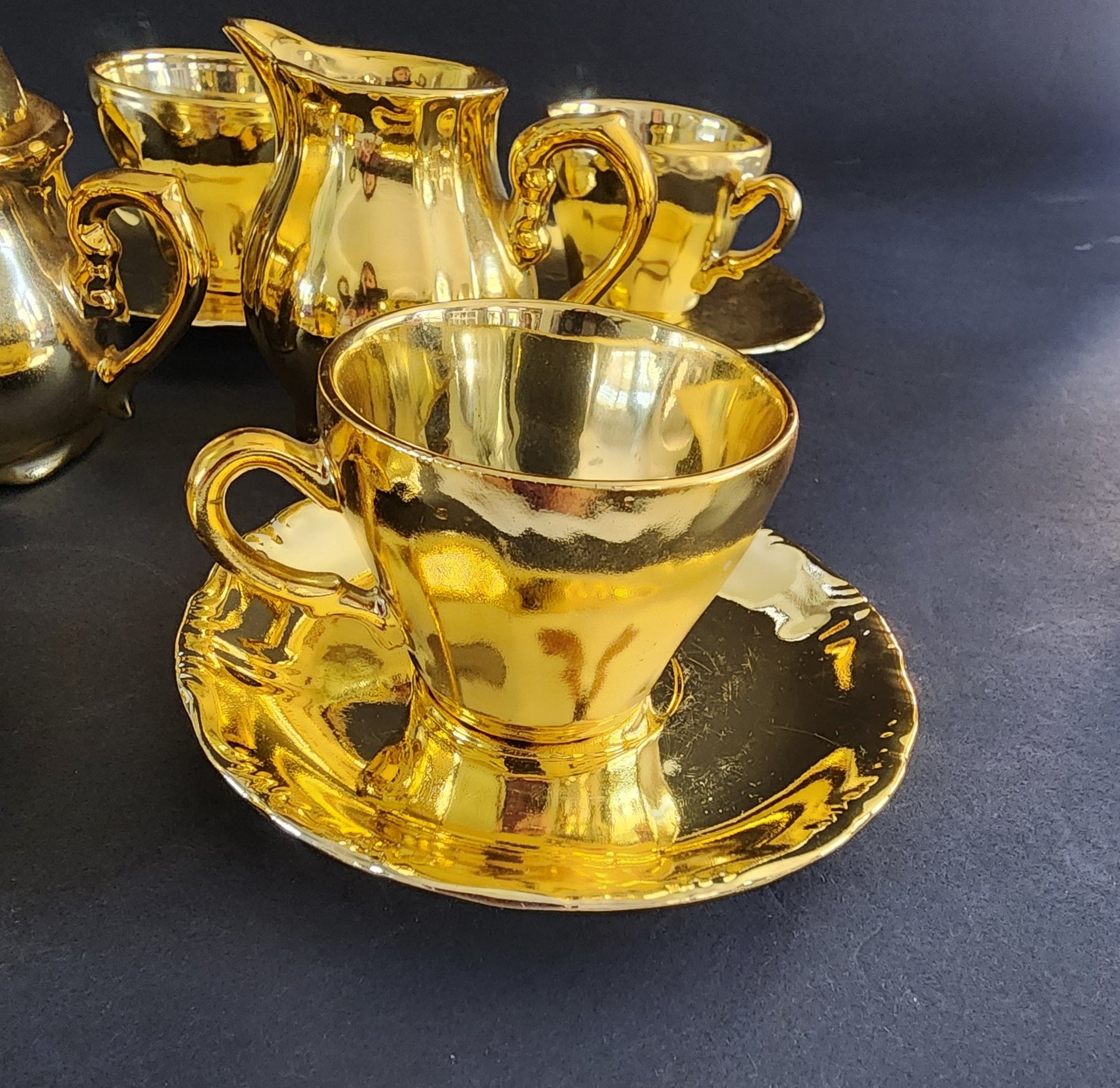 Vintage Gold Plated Coffee Tea Set 15 PC set  Made in Japan Tennessee Junk Trunk