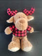 Plush Cuddle Stuffed Animal Brown Moose Rattles With Red Plaid Scarf and Ears Tennessee Junk Trunk