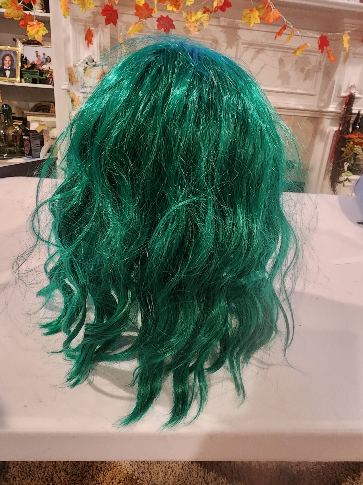 Green Wavy Wig with Bangs - Perfect for Cosplay, Halloween, or Parties Tennessee Junk Trunk