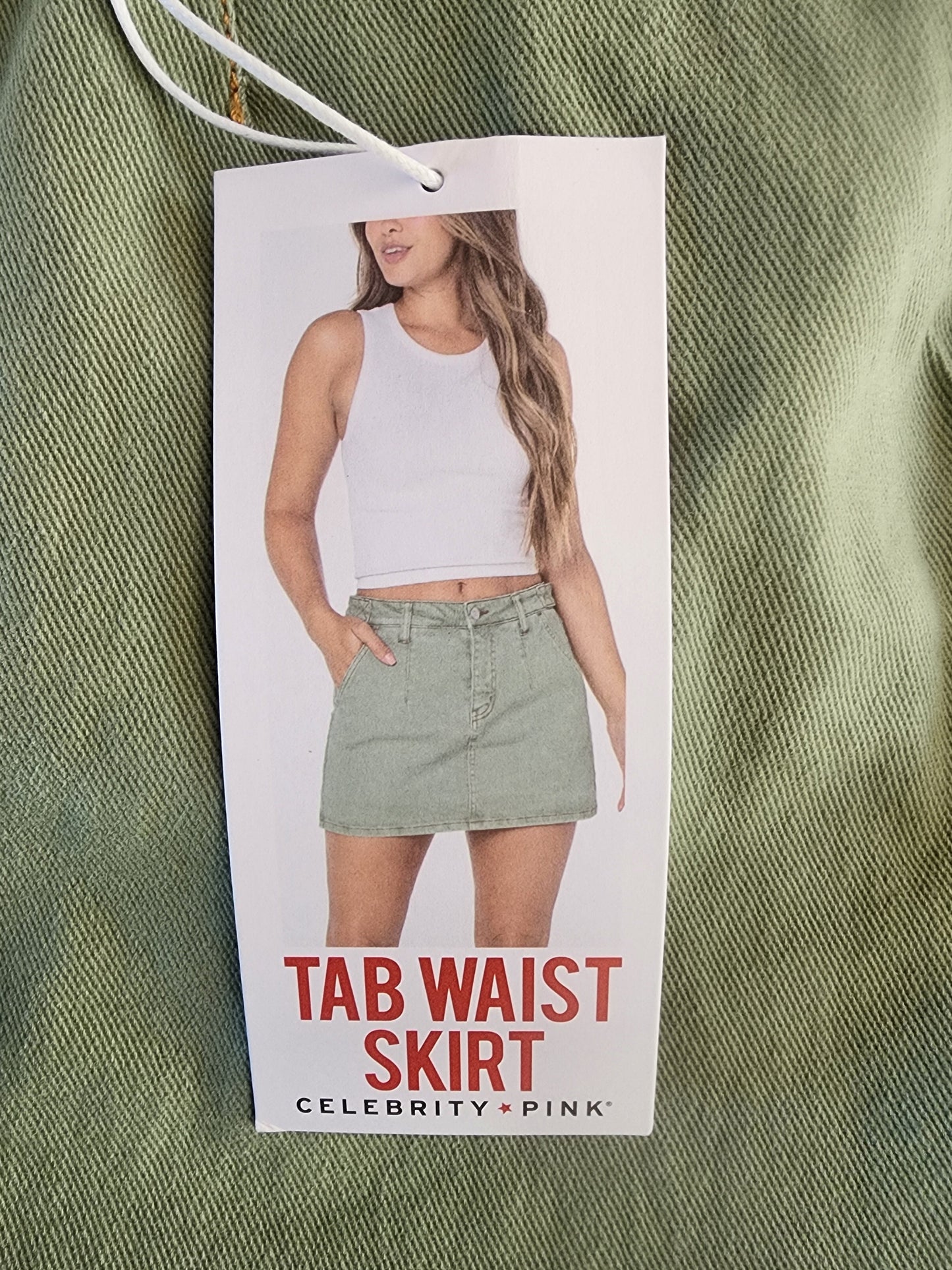 Women's New Green Denim Skirt 13/31 by Celebrity Pink 14.75" long waist 31" Tennessee Junk Trunk