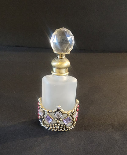 Vtg Perfume Bottle Decanter Rhinestones Purple Pink Jewels Refillable Frosted Tennessee Junk Trunk