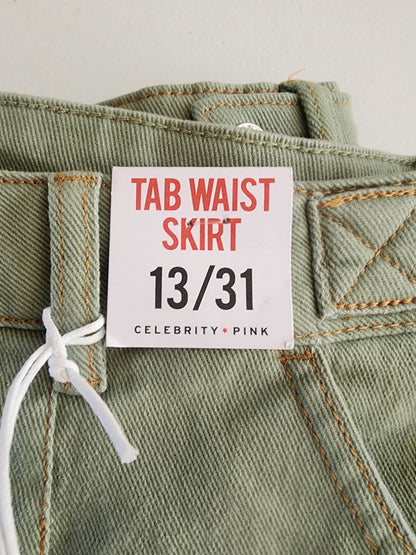 Women's New Green Denim Skirt 13/31 by Celebrity Pink 14.75" long waist 31" Tennessee Junk Trunk