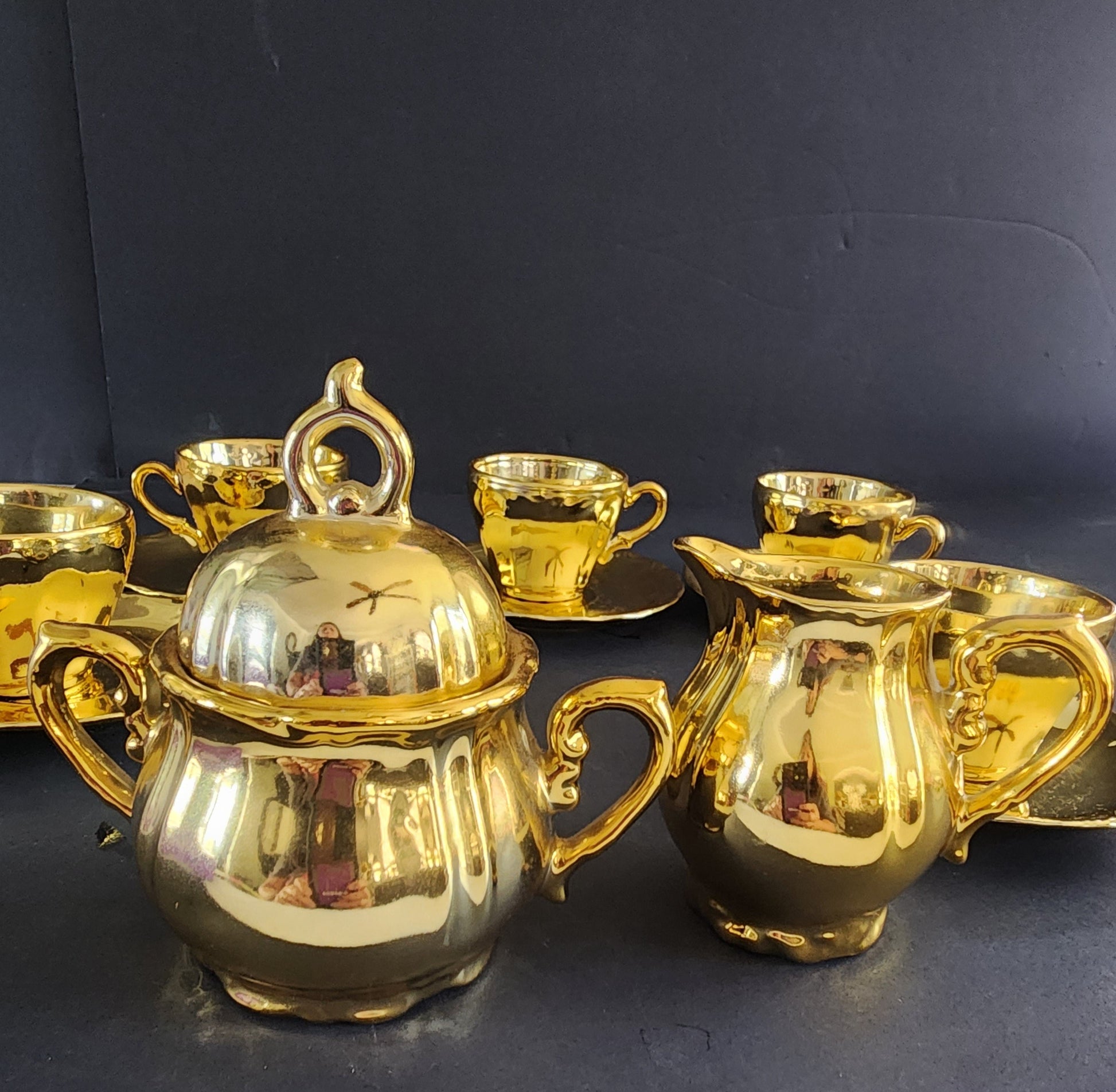 Vintage Gold Plated Coffee Tea Set 15 PC set  Made in Japan Tennessee Junk Trunk