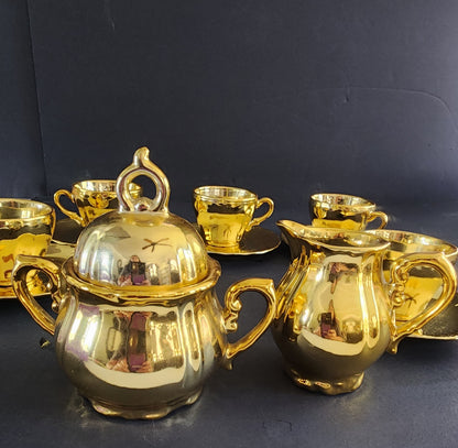 Vintage Gold Plated Coffee Tea Set 15 PC set  Made in Japan Tennessee Junk Trunk