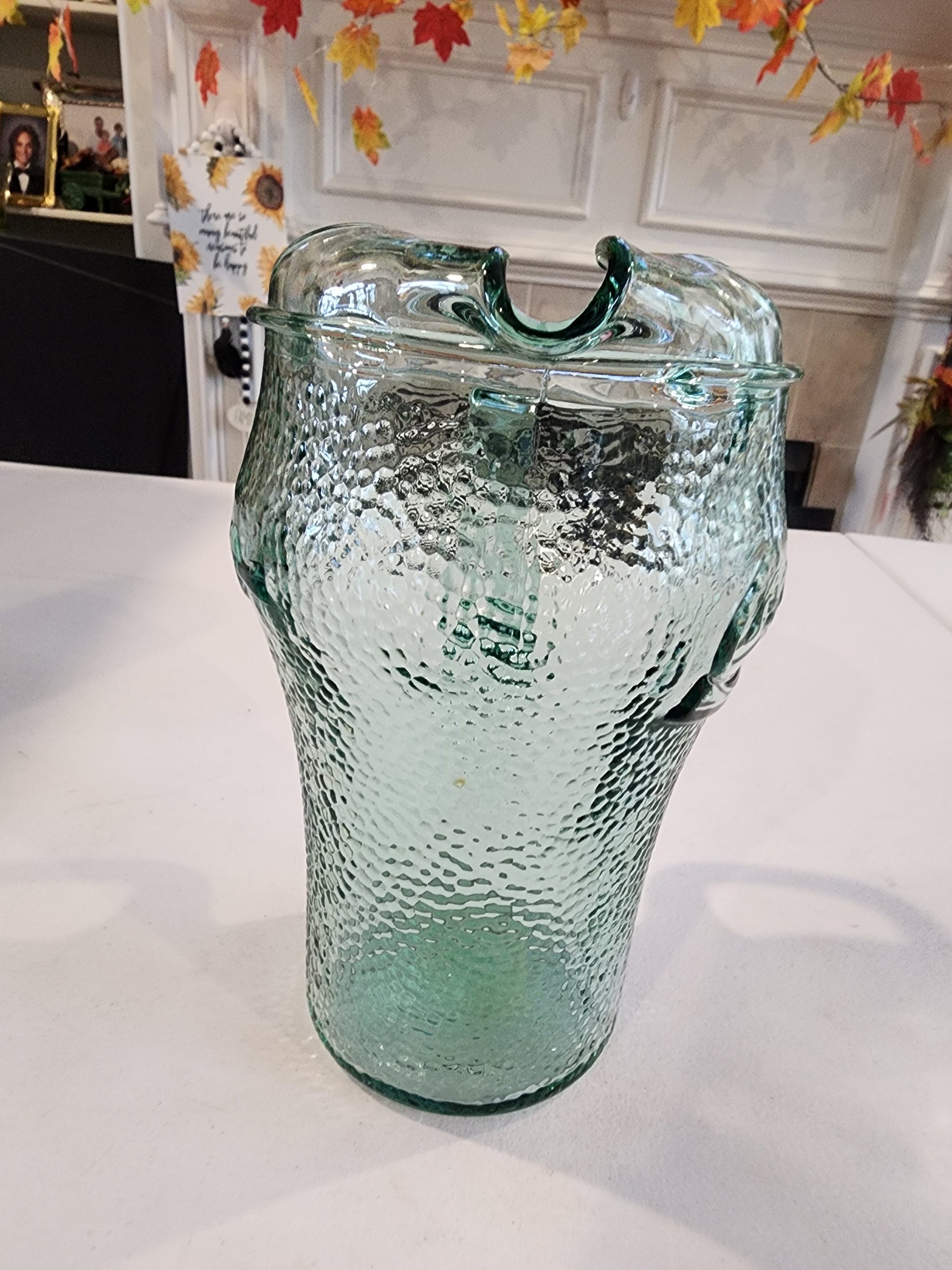 Vintage Heavy Green Pebbled Glass Coca-Cola / Coke Pitcher 64 Oz w/ Ice Lip Tennessee Junk Trunk