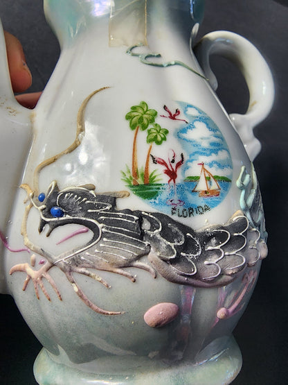 Kenmar Japan vintage Florida souvenir 3D Dragonware teapot green luster with dragon Tennessee Junk Trunk