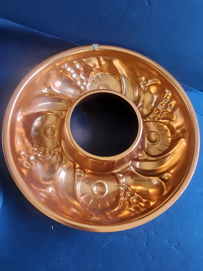 Vintage Copper Aluminum BUNDT Jello MOLD Tin Fruit Grapes pineapple Round Ring 13.50" Tennessee Junk Trunk