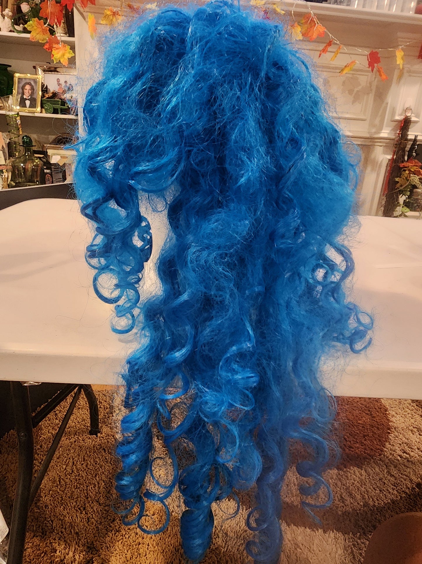 Long, Curly Bright Blue Costume Wig - Cosplay, Halloween, Dress Up Tennessee Junk Trunk