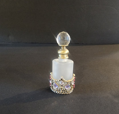 Vtg Perfume Bottle Decanter Rhinestones Purple Pink Jewels Refillable Frosted Tennessee Junk Trunk