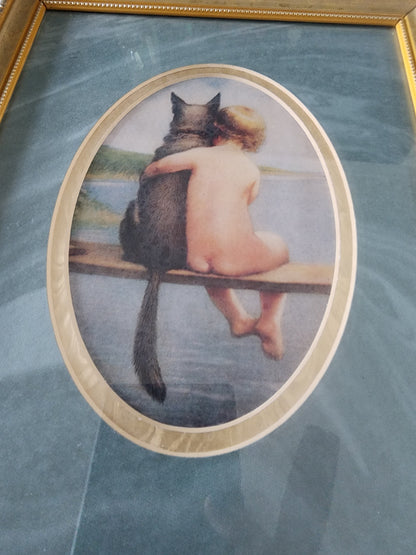 Gold Framed Print of boy and his dog, Pals 11.50" T x 9.15" w Bathing Beauties Tennessee Junk Trunk