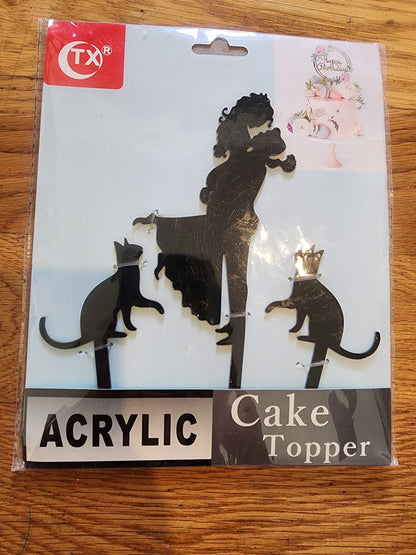 Wedding Cake Topper - Bride Hold Groom with Flowers Besides Two Pet Cats Silhouette Cake Decoration Tennessee Junk Trunk