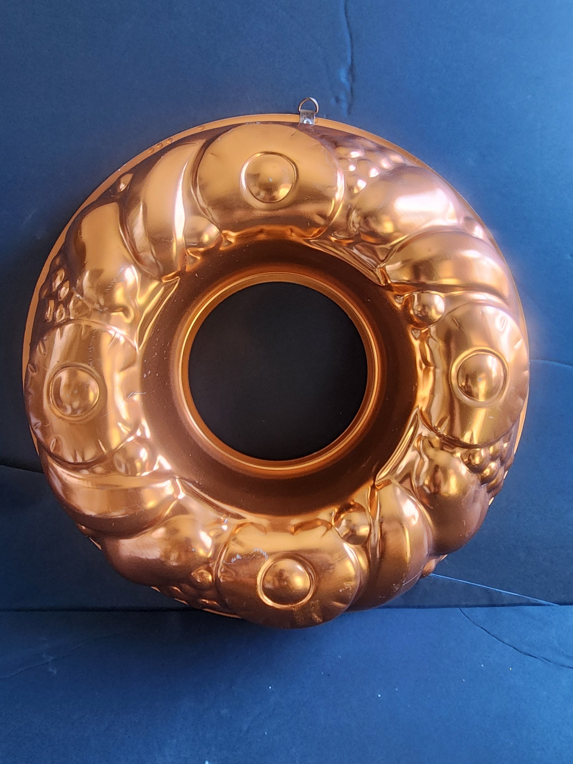 Vintage Copper Aluminum BUNDT Jello MOLD Tin Fruit Grapes pineapple Round Ring 13.50" Tennessee Junk Trunk