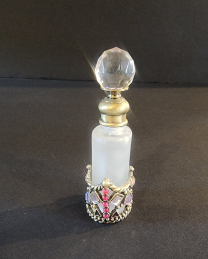 Vtg Perfume Bottle Decanter Rhinestones Purple Pink Jewels Refillable Frosted Tennessee Junk Trunk