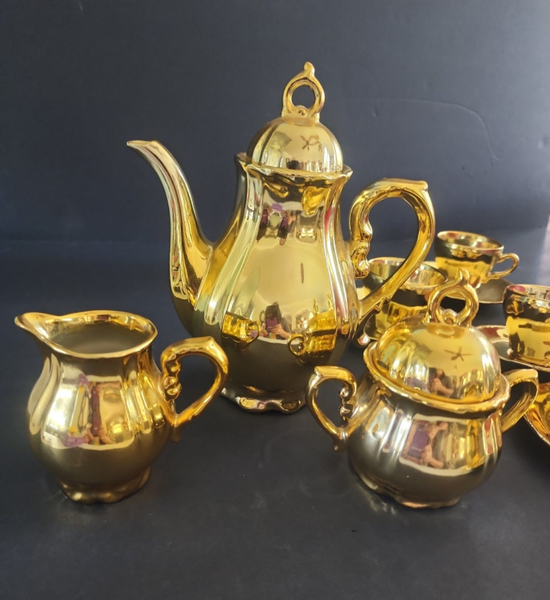 Vintage Gold Plated Coffee Tea Set 15 PC set  Made in Japan Tennessee Junk Trunk
