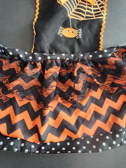 Halloween Polka Dot Spider Web Apron Black Orange, child size 4-8 Tennessee Junk Trunk