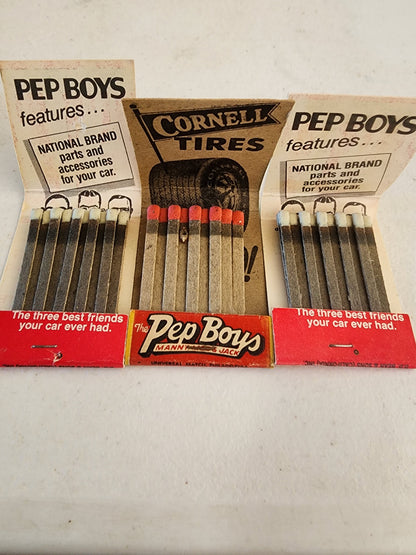 1930s - 1940s Pep Boys Matchbook Advertising Cadet Batteries Cornell tires, Tennessee Junk Trunk