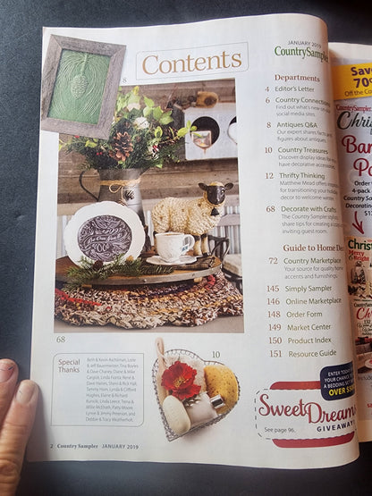 Country Sampler Jan 2019 Restful Retreats Create a Guest Suite, top 10 Collectibles Tennessee Junk Trunk