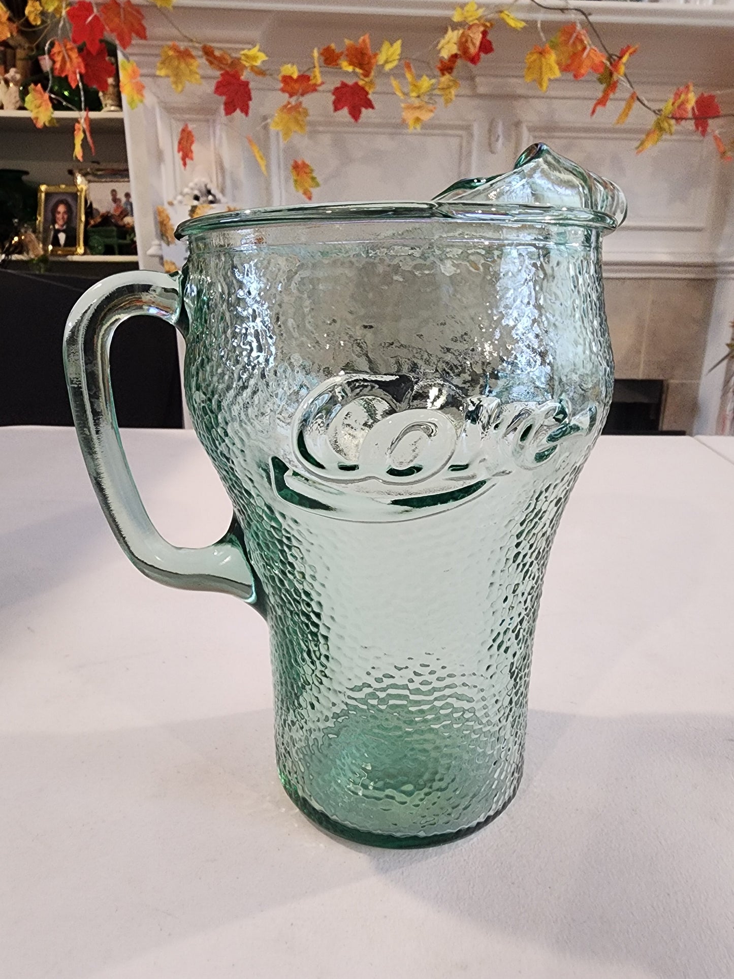 Vintage Heavy Green Pebbled Glass Coca-Cola / Coke Pitcher 64 Oz w/ Ice Lip Tennessee Junk Trunk