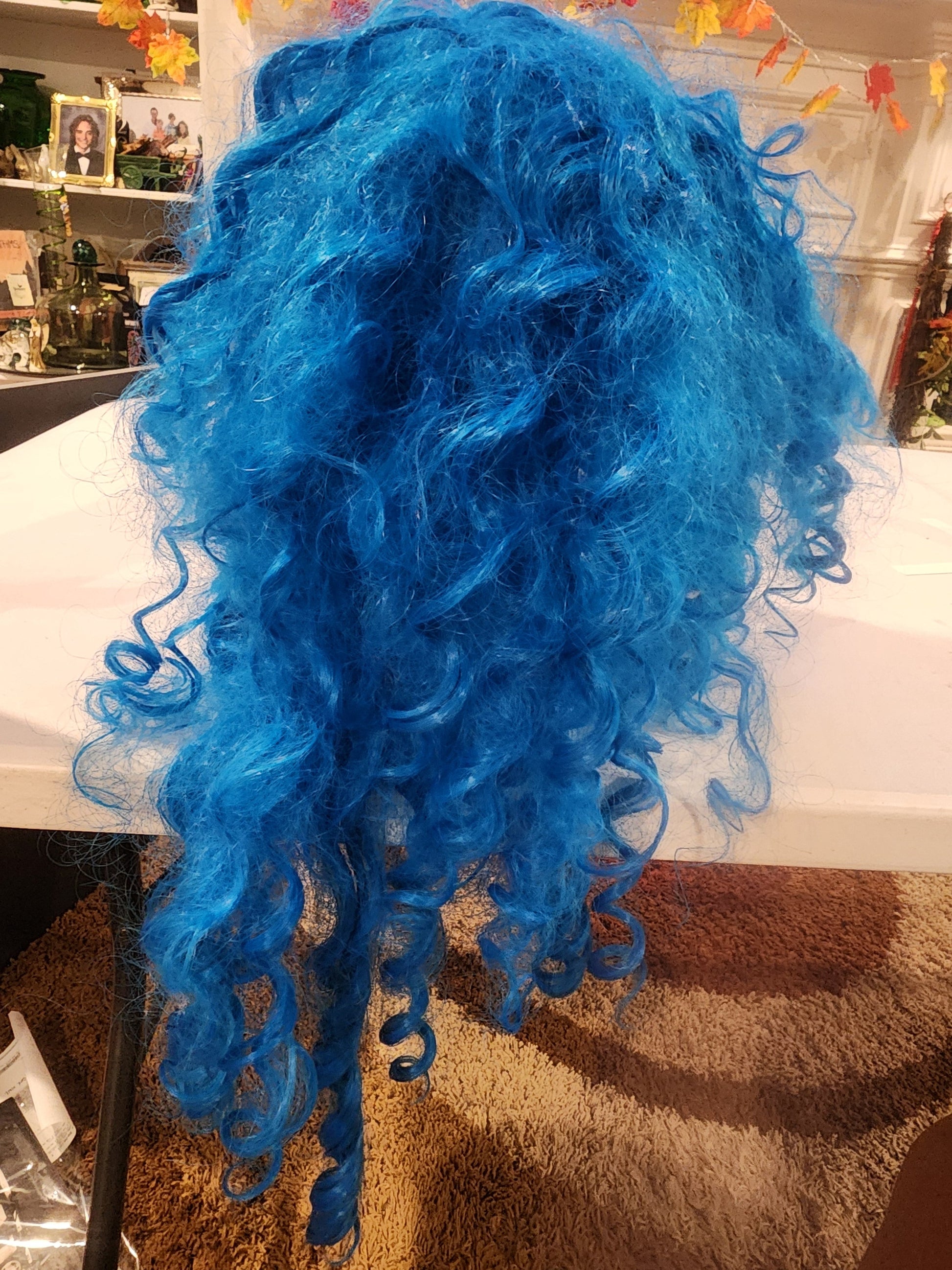 Long, Curly Bright Blue Costume Wig - Cosplay, Halloween, Dress Up Tennessee Junk Trunk