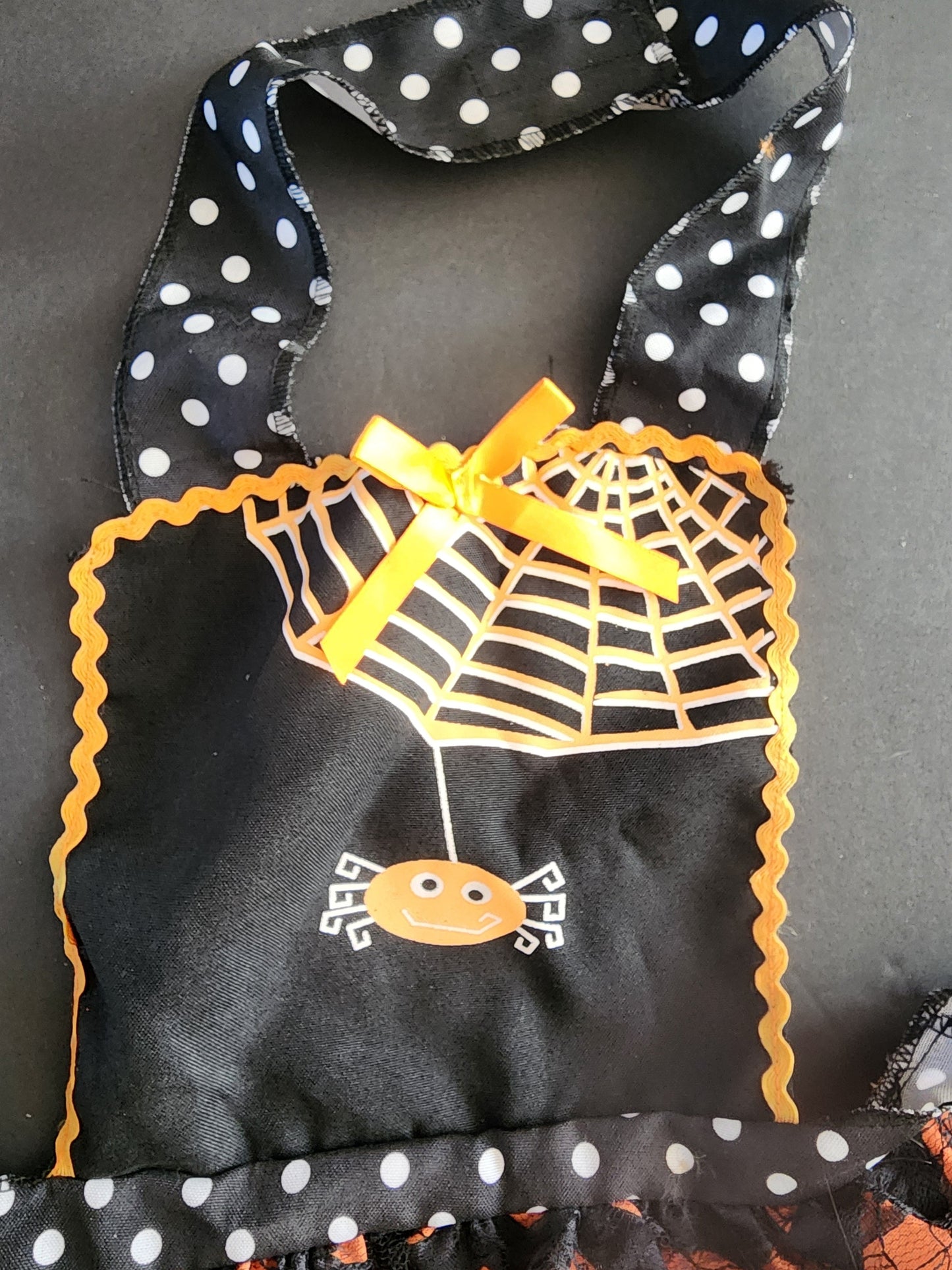 Halloween Polka Dot Spider Web Apron Black Orange, child size 4-8 Tennessee Junk Trunk
