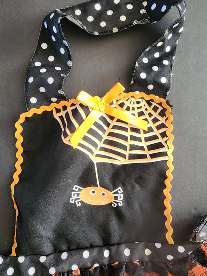 Halloween Polka Dot Spider Web Apron Black Orange, child size 4-8 Tennessee Junk Trunk