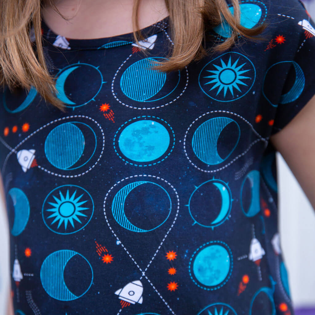 "Gravity Assist" Rocket to the Moon Cap Sleeve Dress with Pockets Princess Awesome & Boy Wonder