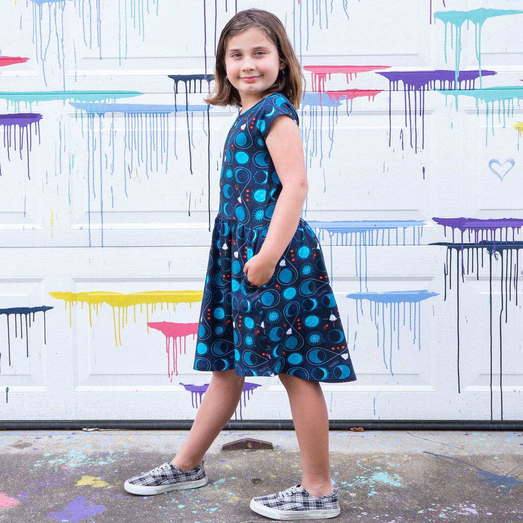 "Gravity Assist" Rocket to the Moon Cap Sleeve Dress with Pockets Princess Awesome & Boy Wonder