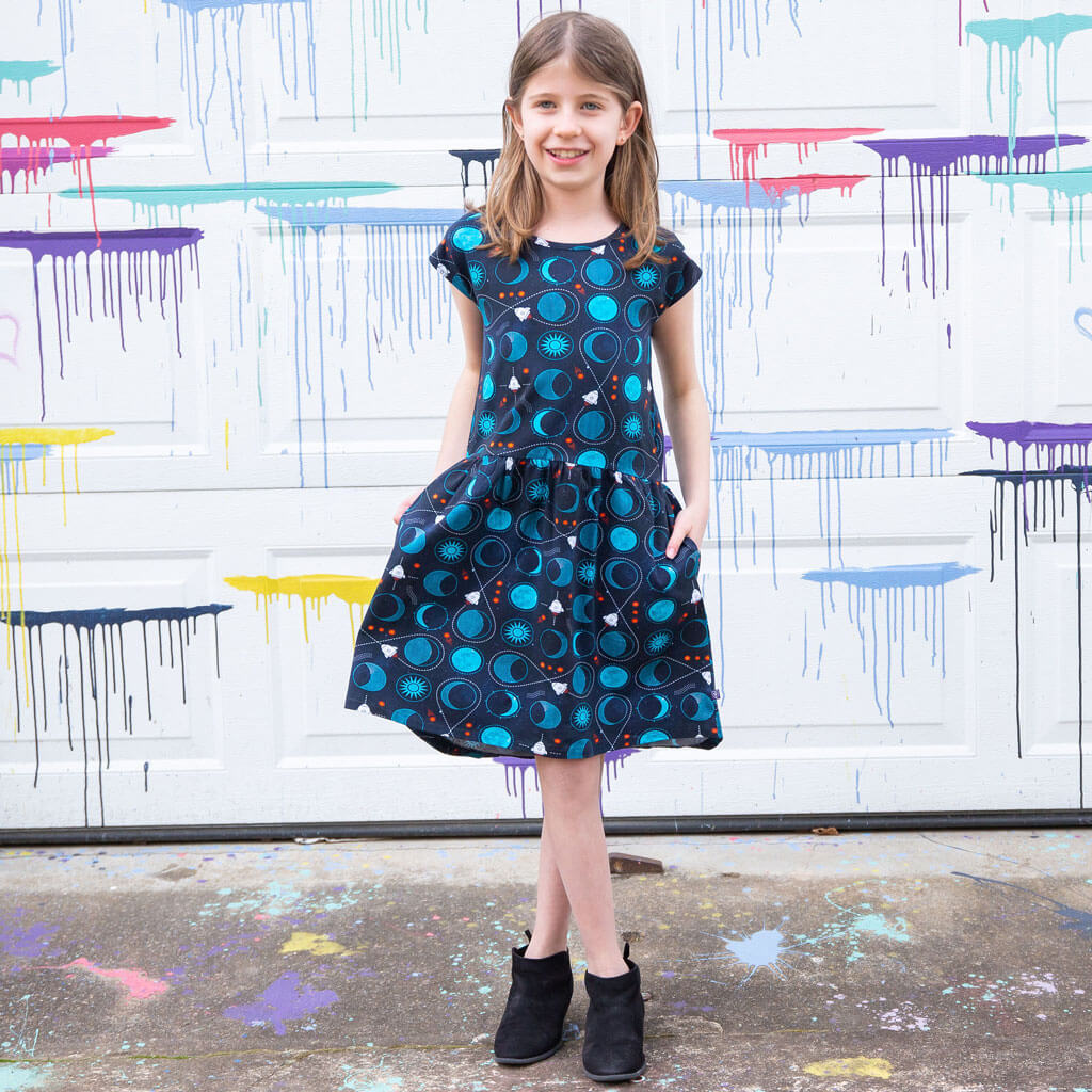 "Gravity Assist" Rocket to the Moon Cap Sleeve Dress with Pockets Princess Awesome & Boy Wonder