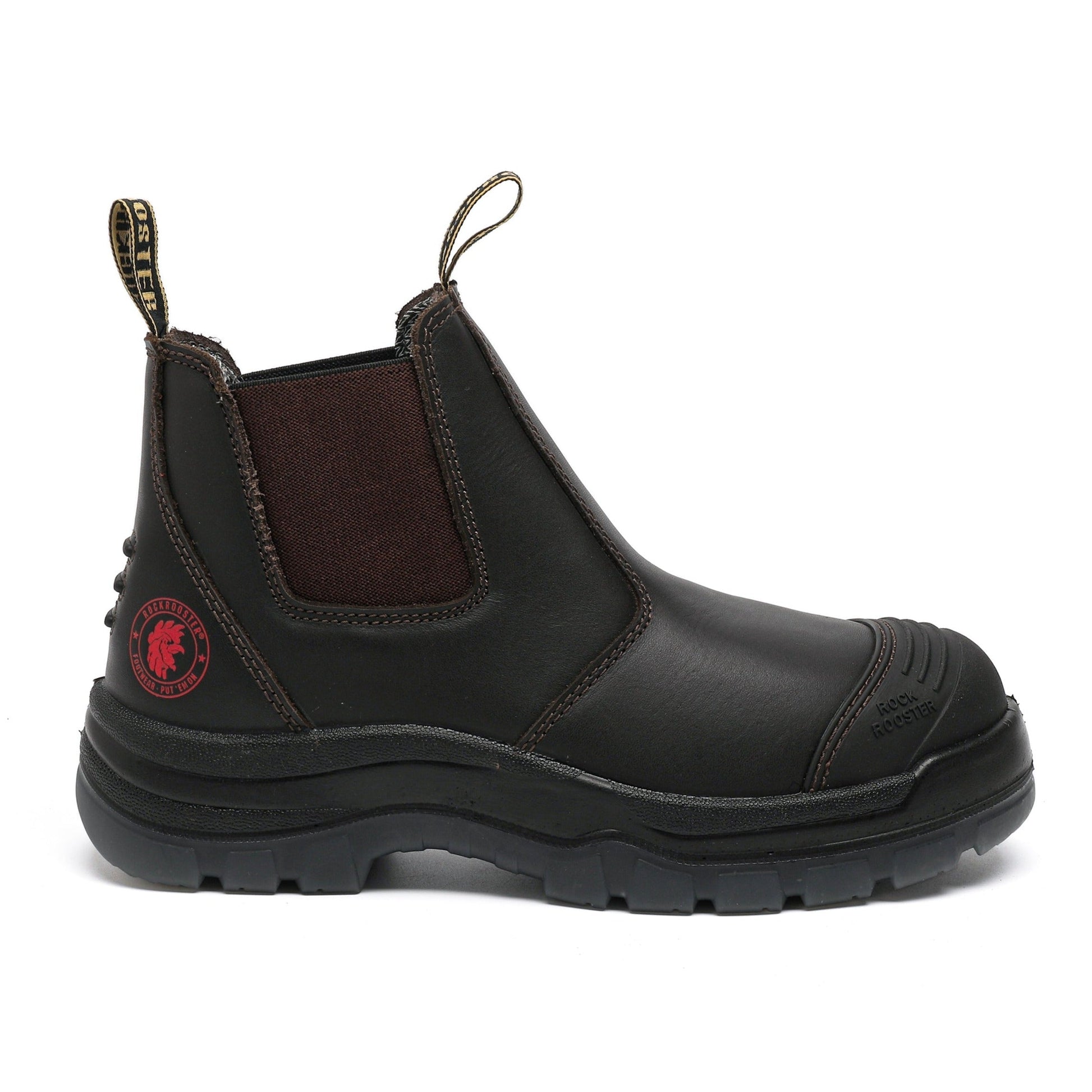 ROCKROOSTER Bakken Dark Brown 6 inch Pull on Leather Work Boots AK229 Rock Rooster Footwear Inc