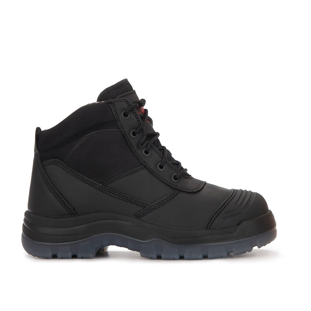 ROCKROOSTER Crisson Black 6 inch Zip sided Steel Toe Leather Work Boots AK050BK Rock Rooster Footwear Inc