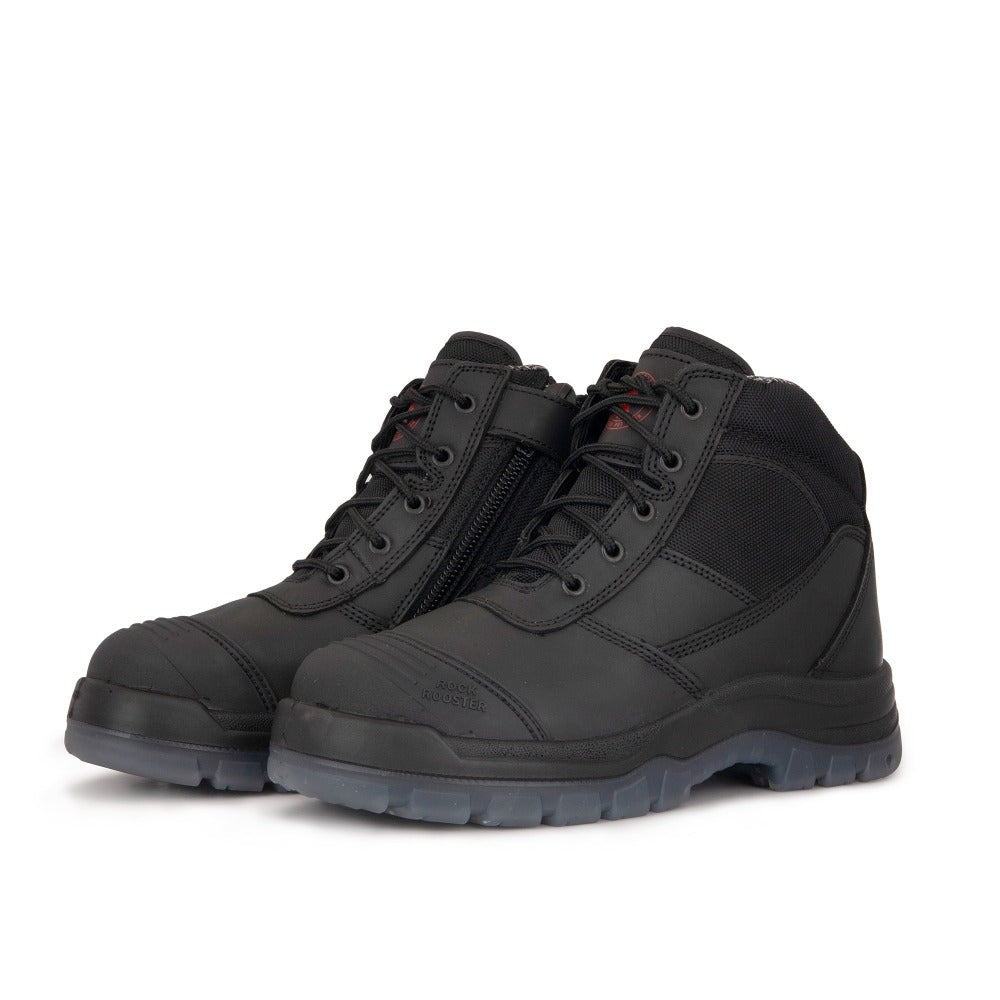 ROCKROOSTER Crisson Black 6 inch Zip sided Steel Toe Leather Work Boots AK050BK Rock Rooster Footwear Inc