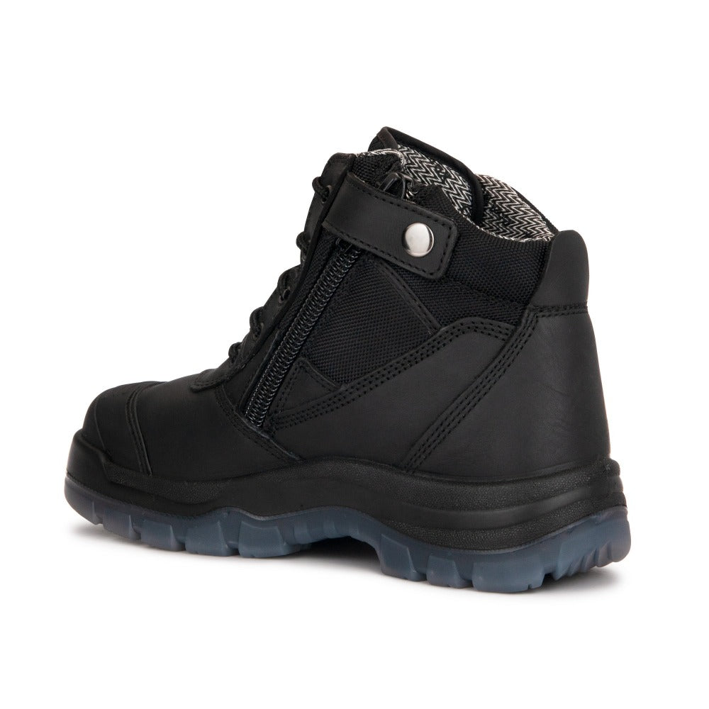 ROCKROOSTER Crisson Black 6 inch Zip sided Steel Toe Leather Work Boots AK050BK Rock Rooster Footwear Inc