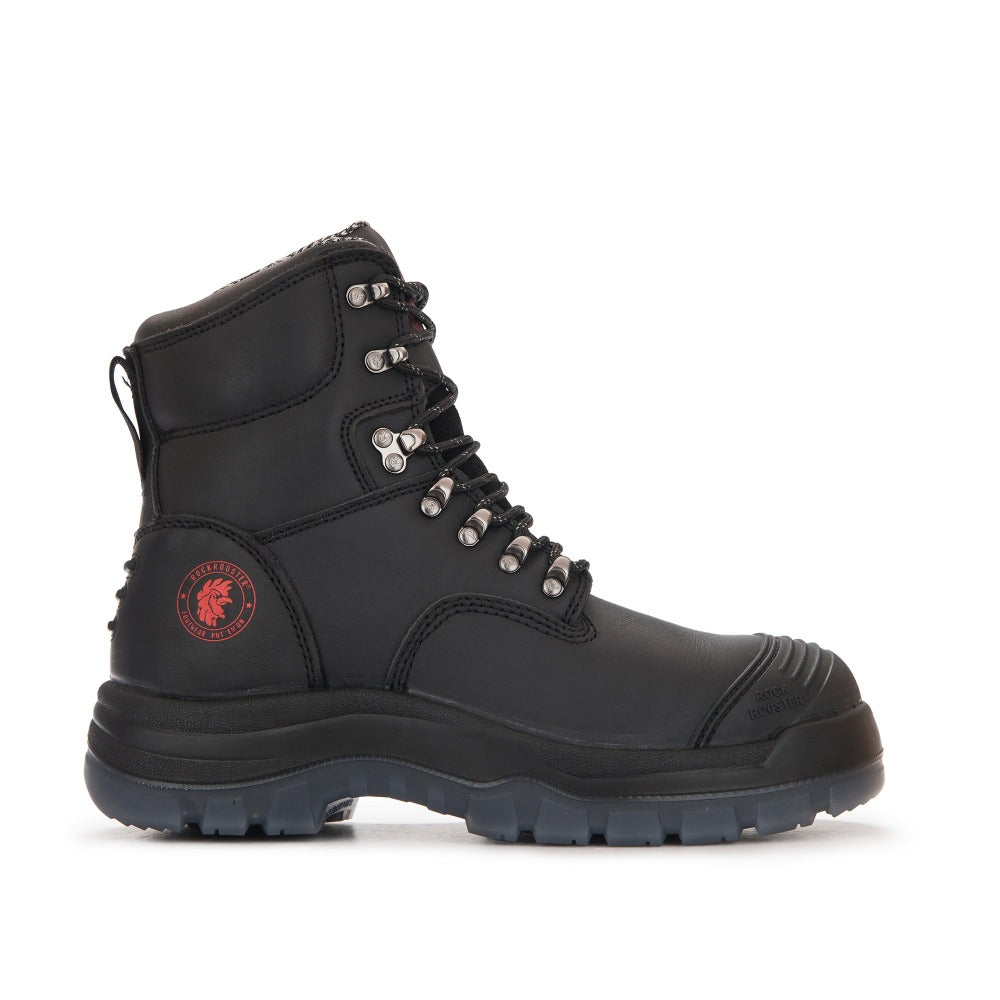 ROCKROOSTER Kensington Black 7 inch Zip-sided Steel Toe Leather Work Boots AK245Z Rock Rooster Footwear Inc