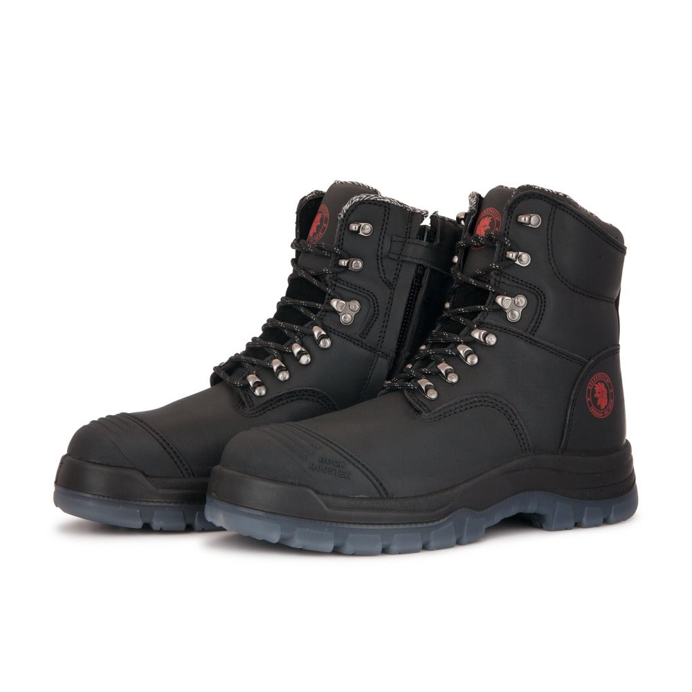 ROCKROOSTER Kensington Black 7 inch Zip-sided Steel Toe Leather Work Boots AK245Z Rock Rooster Footwear Inc