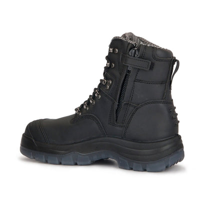 ROCKROOSTER Kensington Black 7 inch Zip-sided Steel Toe Leather Work Boots AK245Z Rock Rooster Footwear Inc
