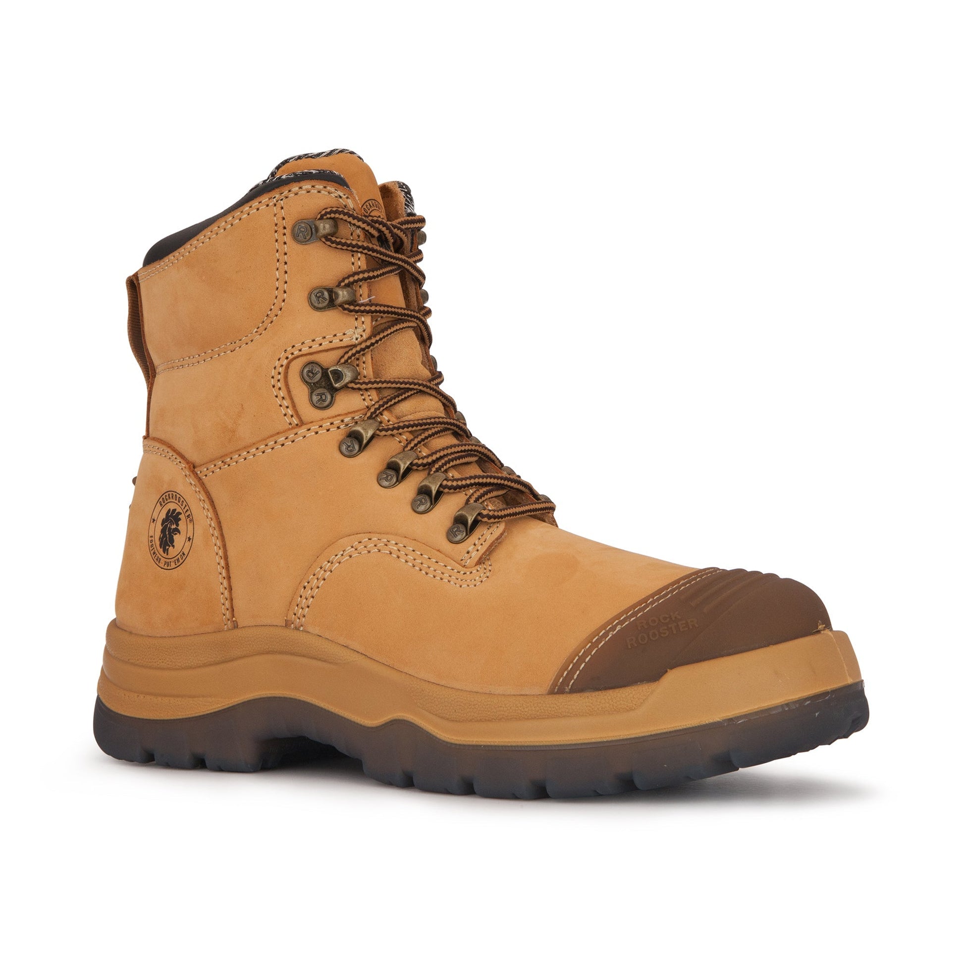 ROCKROOSTER Kimberly Tan 7 inch Zip-sided Steel Toe Leather Work Boots AK232Z Rock Rooster Footwear Inc
