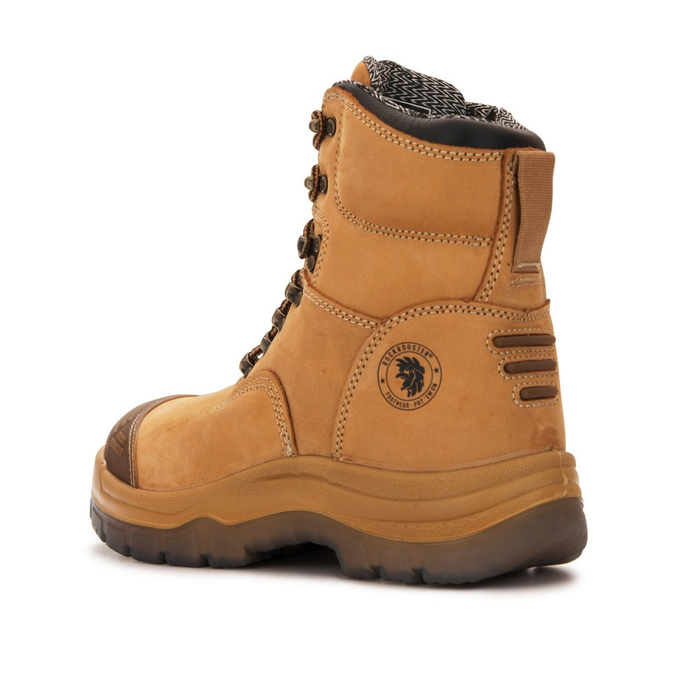 ROCKROOSTER Kimberly Tan 7 inch Zip-sided Steel Toe Leather Work Boots AK232Z Rock Rooster Footwear Inc