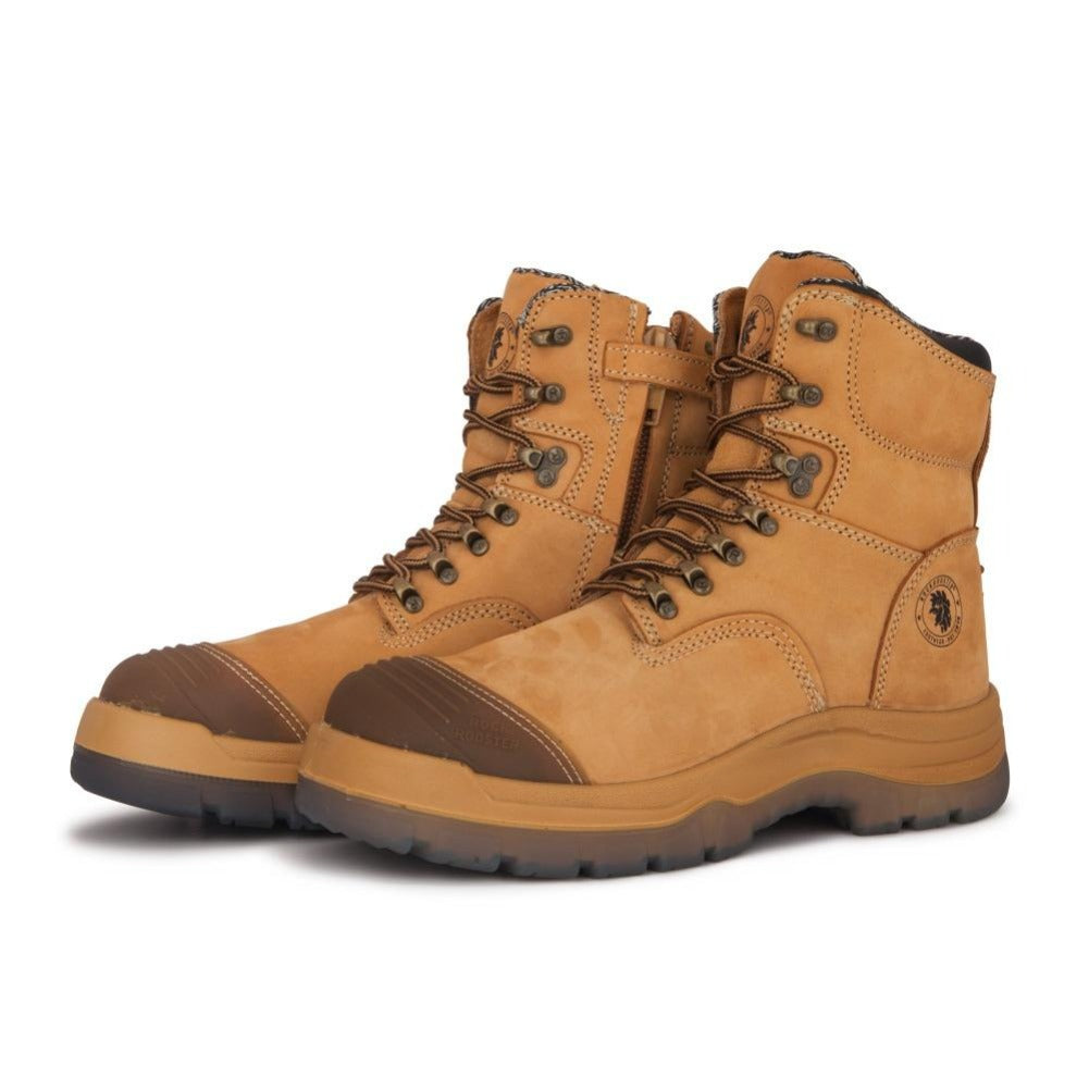 ROCKROOSTER Kimberly Tan 7 inch Zip-sided Steel Toe Leather Work Boots AK232Z Rock Rooster Footwear Inc