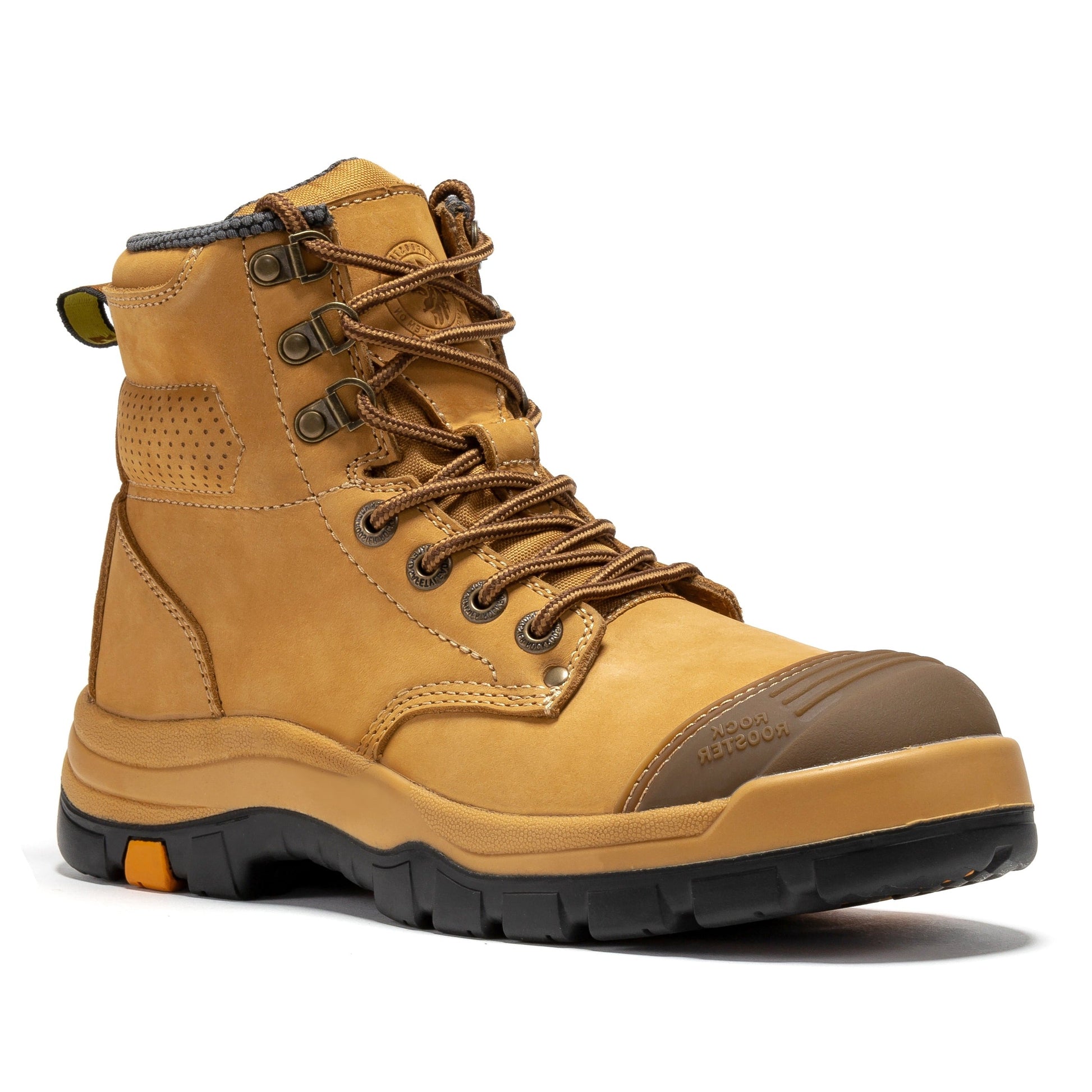 ROCKROOSTER Madison Tan 6 inch Zip-sided Steel Toe Leather Work Boots AK052 Rock Rooster Footwear Inc