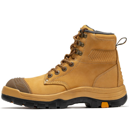 ROCKROOSTER Madison Tan 6 inch Zip-sided Steel Toe Leather Work Boots AK052 Rock Rooster Footwear Inc