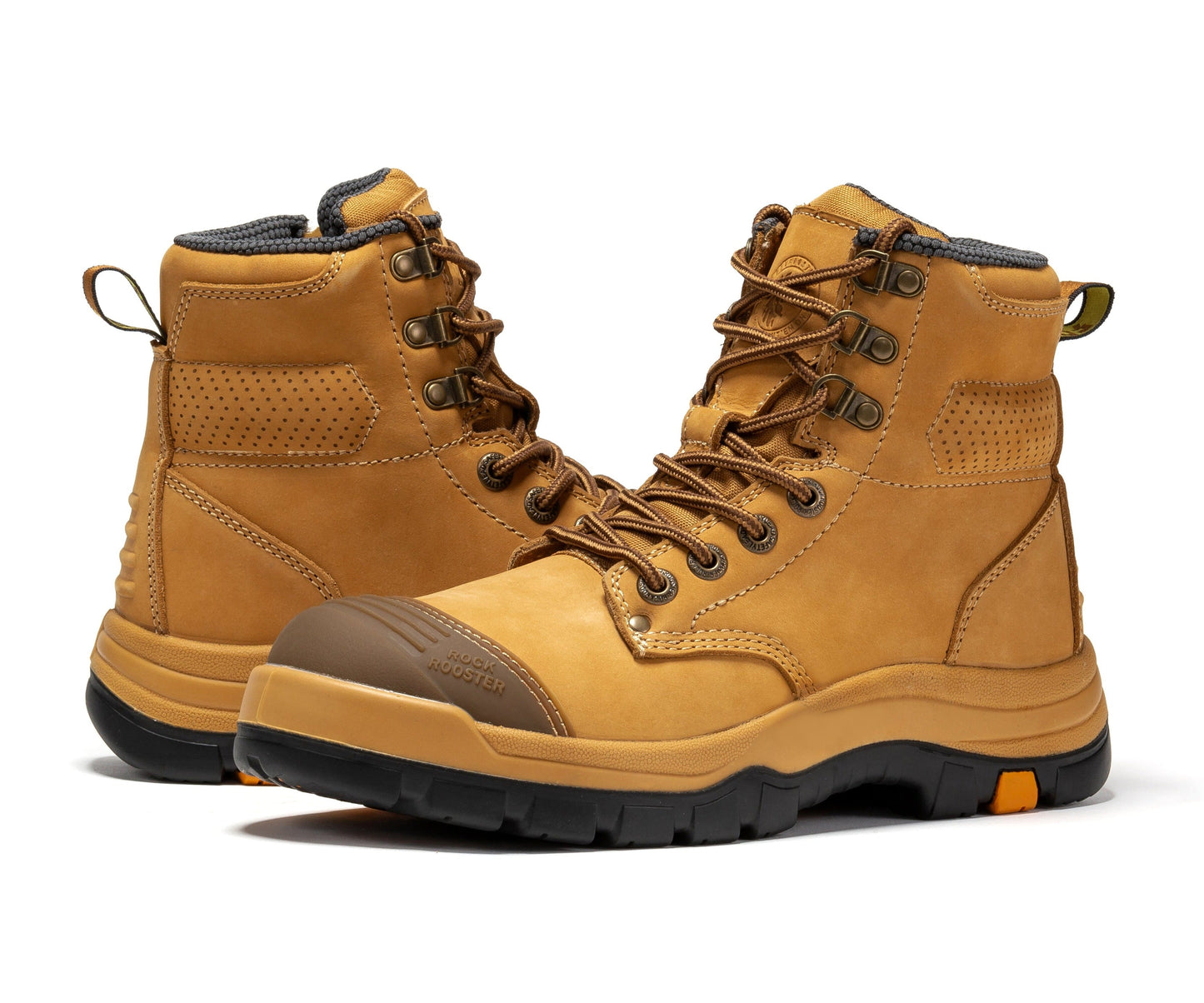 ROCKROOSTER Madison Tan 6 inch Zip-sided Steel Toe Leather Work Boots AK052 Rock Rooster Footwear Inc