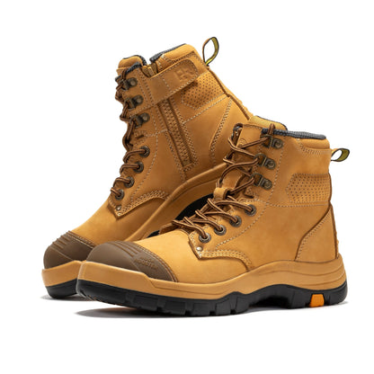 ROCKROOSTER Madison Tan 6 inch Zip-sided Steel Toe Leather Work Boots AK052 Rock Rooster Footwear Inc